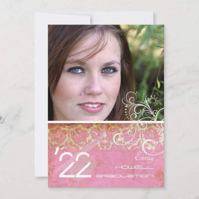PixDezines Desiree Damask/Vintage+Rosa Inbjudningar (Framsida)
