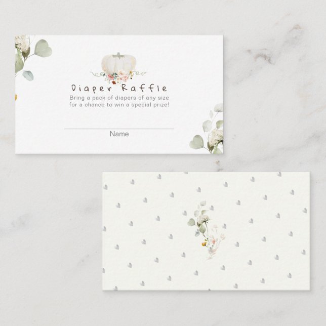 PixDezines Diaper Raffle, Watercolor White Pumpkin Placeringskort (Fram/baksida)