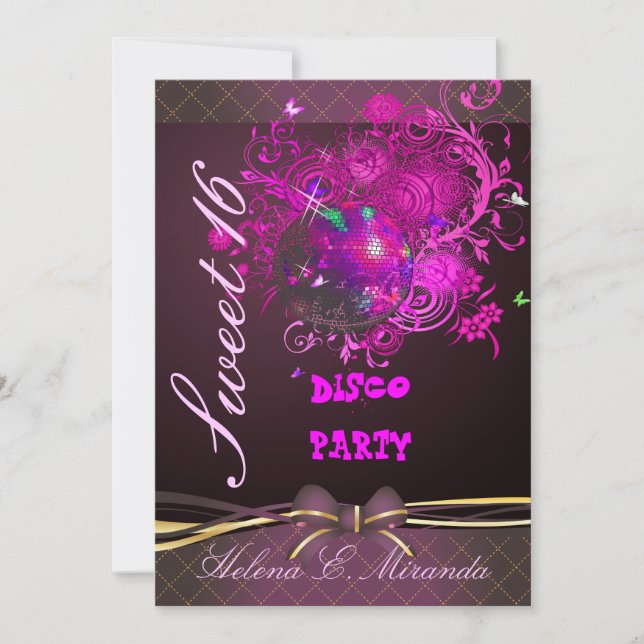 PixDezines Disco Boll Sweet 16/ princess/tiara Inbjudningar (Framsida)