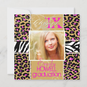 PixDezines diy 2012 Grads, rosa cheetah+zebra Inbjudningar