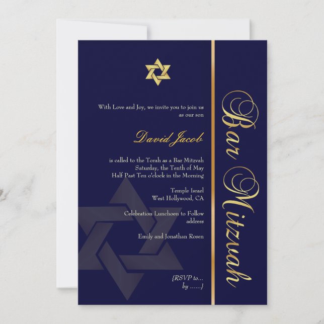 PixDezines DIY BAKGRUND/CLASSIC MITZVAH GULD/PUB Inbjudningar (Framsida)