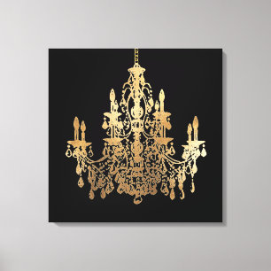 PixDezines DIY Bakgrund/Falsk Guld Kronlampa Canvastryck