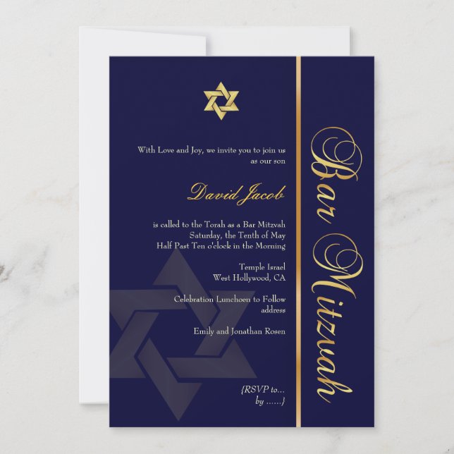 PixDezines DIY BAKGRUND/KLASSISK GULD/BAR MITZVAH Inbjudningar (Framsida)