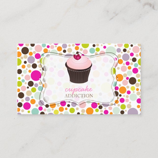 PixDezines Diy cupaka+regnbåge polka dots Visitkort (Framsida)