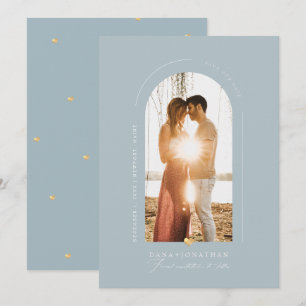 PixDezines DIY färg Dusty Blue Arch Spara Date Inbjudningar