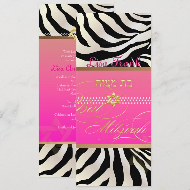 PixDezines DIY färg/naturlig Zebra, Bat Mitzvah Inbjudningar (Fram/baksida)