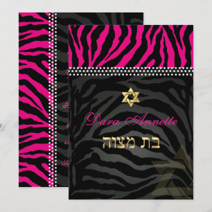 PixDezines DIY färg Rosa Zebra, Bat mitzvah Inbjudningar