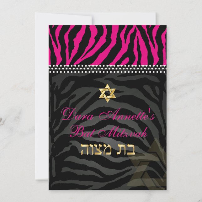 PixDezines DIY färg Rosa Zebra, Bat mitzvah Inbjudningar (Framsida)