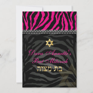 PixDezines DIY färg Rosa Zebra, Bat mitzvah Inbjudningar