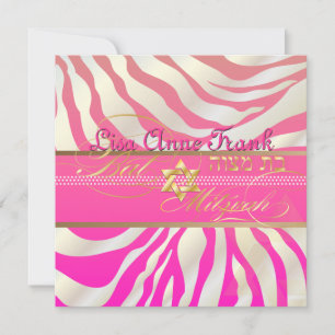 PixDezines DIY-färg/Rosa zebra, Batmitzva Inbjudningar