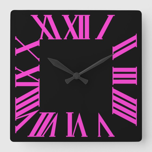 PixDezines DIY färg shock rosa Romerska siffror Fyrkantig Klocka (Framsida)