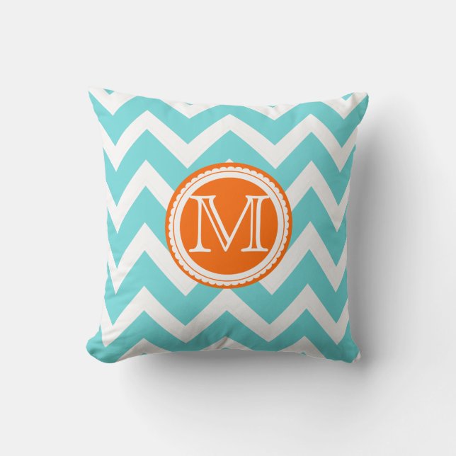 PixDezines diy färger chevron/aqua+koral rand Kudde (Framsida)