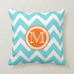 PixDezines diy färger chevron/aqua+koral rand Kudde