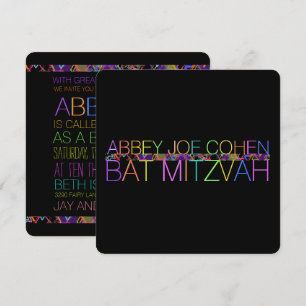 PixDezines DIY-färger/neon/bar mitzvah Inbjudningar