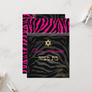 PixDezines DIY-färger Rosa Zebra, Bat Mitzvah Kort