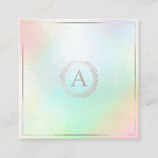 PixDezines DIY Faux Silver Monogram Holografik Fyrkantigt Visitkort (Framsida)