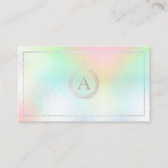 PixDezines DIY Faux Silver Monogram Holografik Visitkort (Framsida)