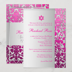 PixDezines DIY flora Damask/Mitzvah/rosa/silver Inbjudningar