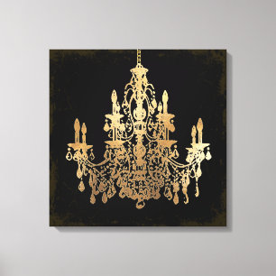 PixDezines DIY Grunge Bckgrnd/Faux Guld Chandelier Canvastryck