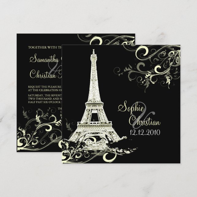 PixDezines DIY LA TOUR EIFFEL+SWIRLS/LUXE PAPPRARE Inbjudningar (Fram/baksida)