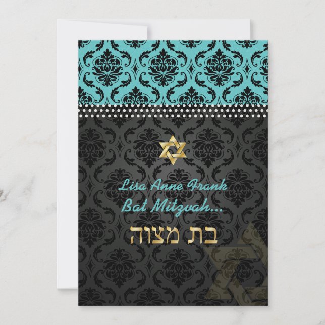 PixDezines DIY teal Vendome Damask, Bat mitzvah Inbjudningar (Framsida)