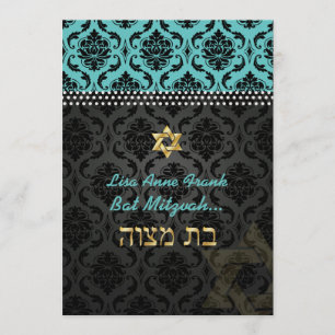 PixDezines DIY teal Vendome Damask, Bat mitzvah Inbjudningar