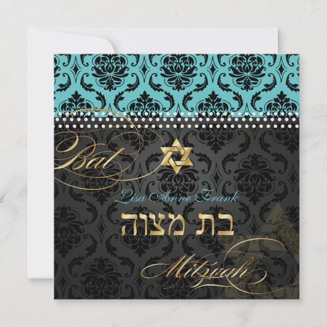 PixDezines DIY teal Vendome Damask, Bat mitzvah Inbjudningar (Framsida)