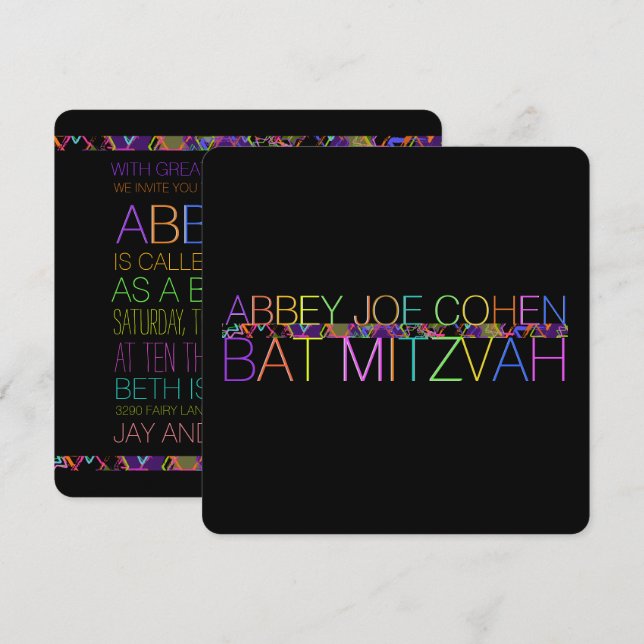 PixDezines DIYcolor/neon/bat mitzvah Inbjudningar (Fram/baksida)