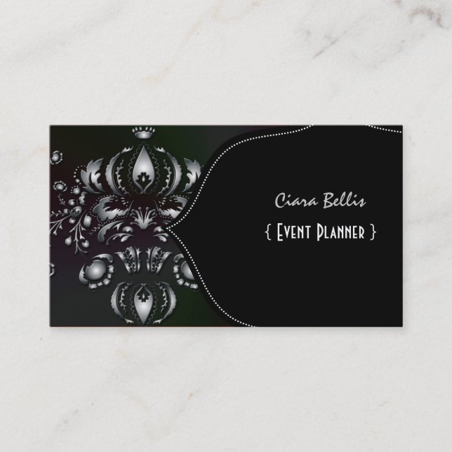 PixDezines Dolcè Damask/Fals Silver Visitkort (Framsida)