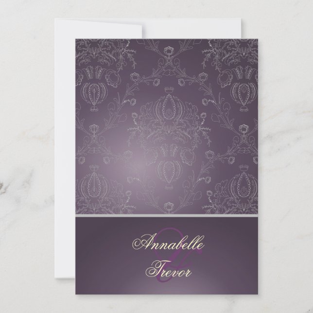 PixDezines Dolcè Damask / Plum+Silvery-Grått Inbjudningar (Framsida)