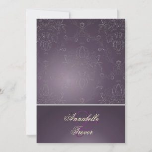 PixDezines Dolcè Damask / Plum+Silvery-Grått Inbjudningar
