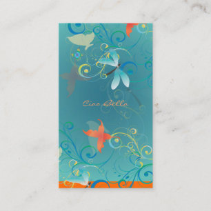 PixDezines Dragonflies Butterflies Rainbow Swirls Visitkort