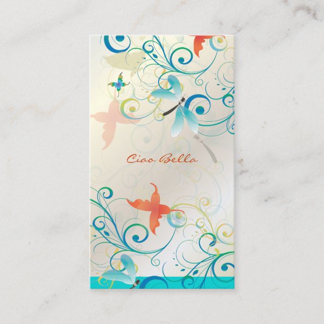PixDezines Dragonflies Butterflies Rainbow Swirls Visitkort (Framsida)