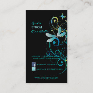 PixDezines Dragonflies Butterflies Rainbow Swirls Visitkort
