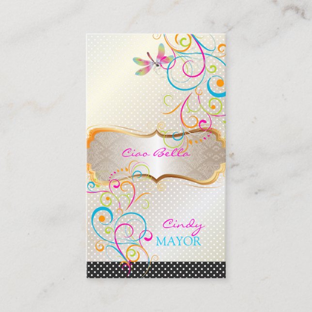 PixDezines Dragonflies Rainbow Swirls Visitkort (Framsida)