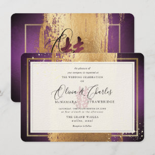 PixDezines Dubbla Happiness, Faux Guld Eggplant Inbjudningar