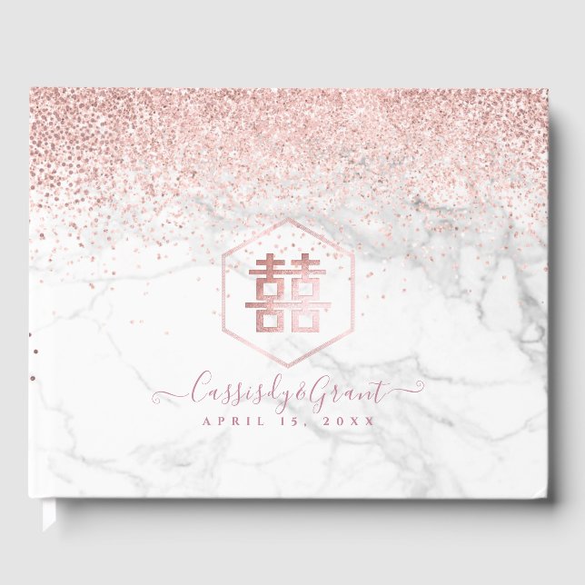 PixDezines Dubbla Happiness Marble Ro Guld Gästböcker (Framsida)