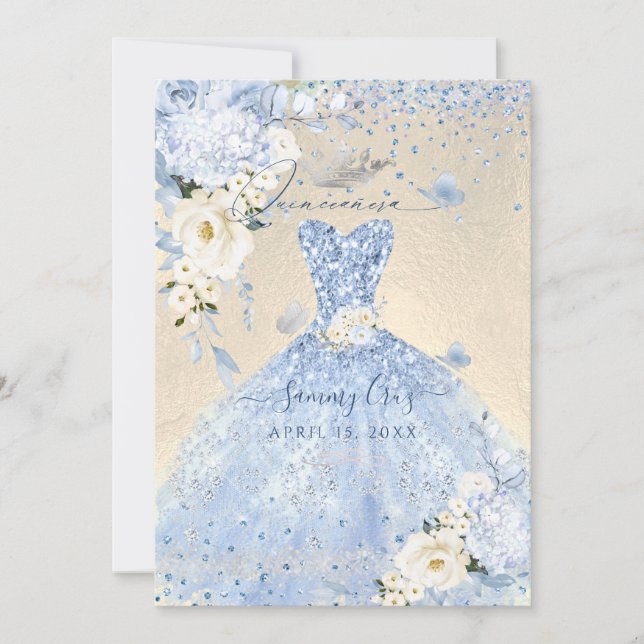 PixDezines Dusty Blue Hyde Quinceanera Dress Inbjudningar (Framsida)