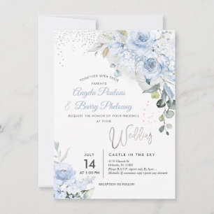 PixDezines Dusty Blue Ro Faux Silver Glitter Inbjudningar