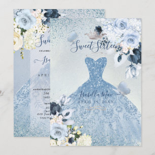 PixDezines Dusty Blue Ro Sweet sixteen Inbjudningar
