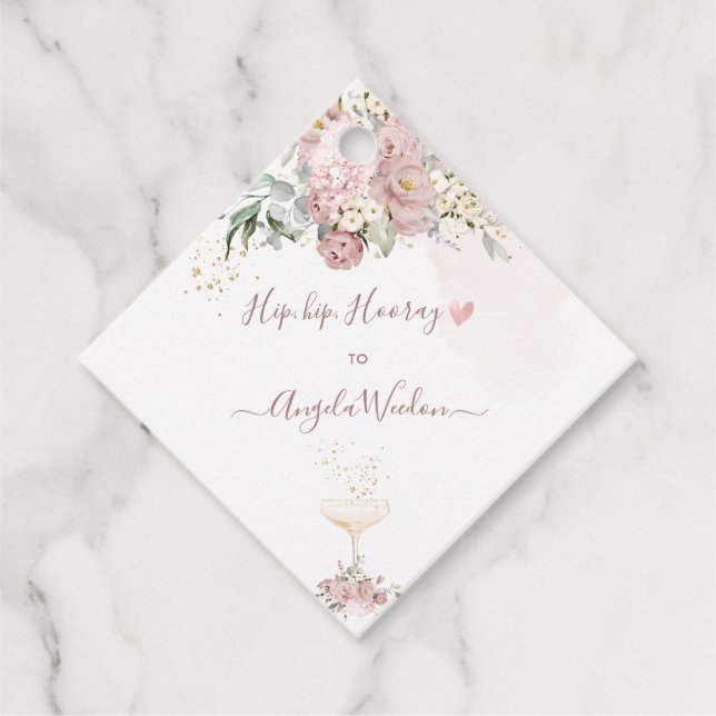 PixDezines Dusty Ro med champagneglas Gåvor Etiketter (Framsida)