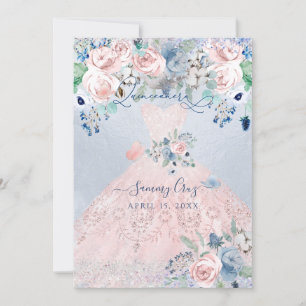 PixDezines Dusty Rosa Blue Peonies Quinceanera Inv Inbjudningar