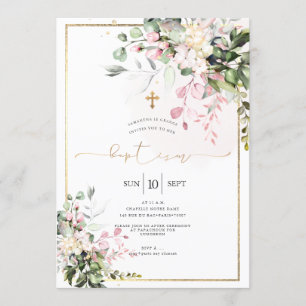 PixDezines Dusty Rosa, Rustic Watercolor Baptism Inbjudningar