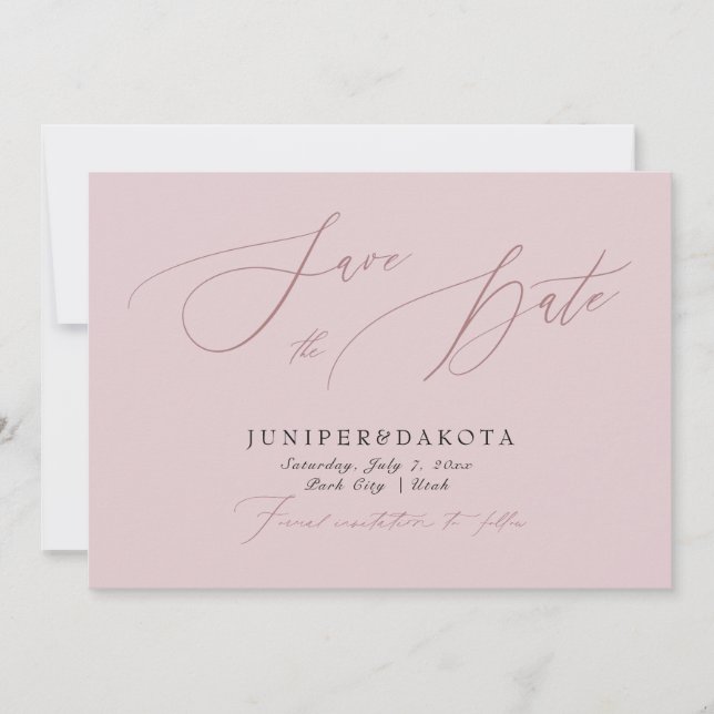 PixDezines Dusty Rose Modernt Skript Sparande Datu Inbjudningar (Framsida)