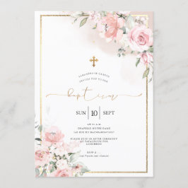 PixDezines Dusty Rosor, Rustic Watercolor Baptism Inbjudningar