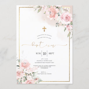 PixDezines Dusty Rosor, Rustic Watercolor Baptism Inbjudningar