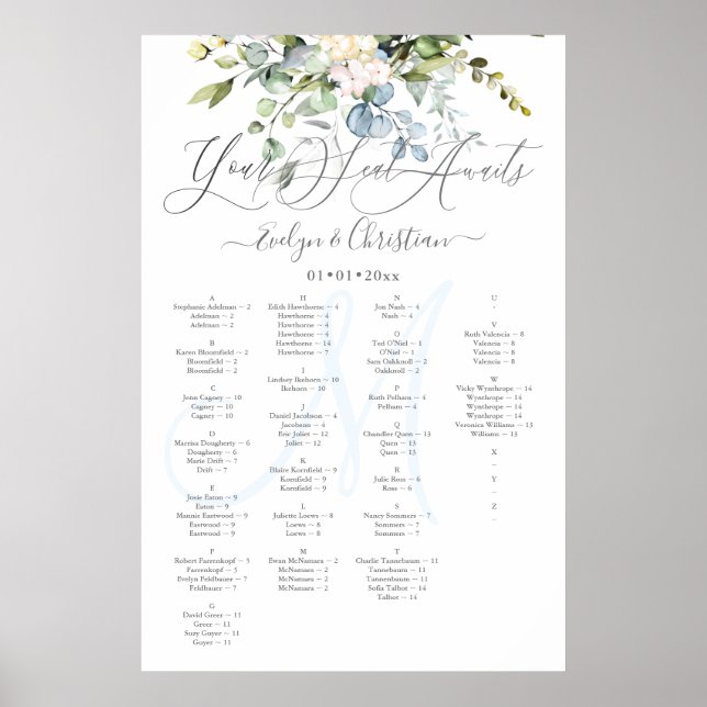 PixDezines Elegant Blue Gum Eucalyptus Poster (Framsidan)