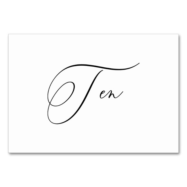 PixDezines Elegant Romantisk Kalligrafi Tio 10 Bordsnummer (Framsidan)