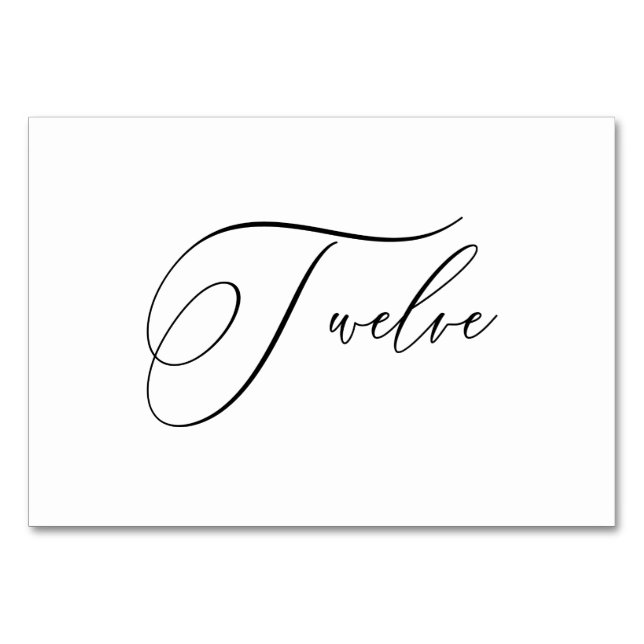PixDezines Elegant Romantisk Kalligrafi Tolv 12 Bordsnummer (Framsidan)