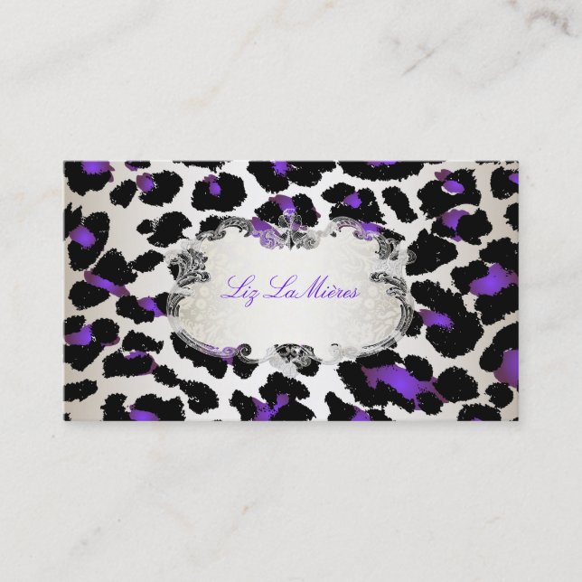 PixDezines elektriska lila leopard/champagne Visitkort (Framsida)
